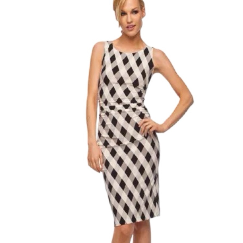 Norma‎ Kamali Diamond Print Bodycon Sleeveless Dress Size Medium Stretch Office
